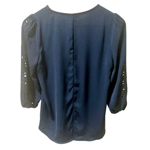 41 Hawthorn Navy Blue Blouse W/ Eyelet Sleeve Detail Size XS - Picture 2 of 9